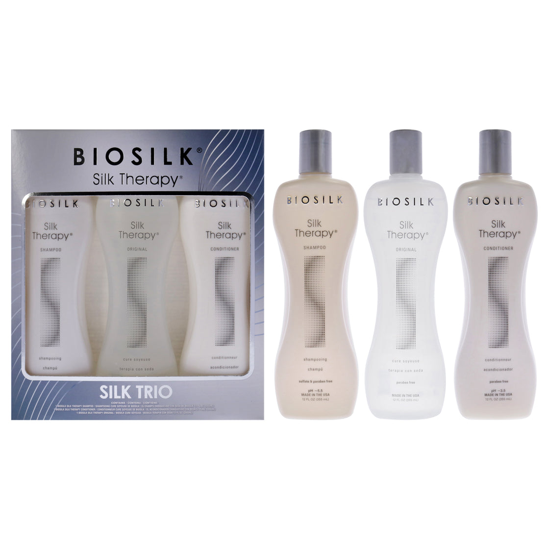 Silk Therapy Trio Set by Biosilk for Unisex - 3 Pc 12oz Biosilk Therapy Shampoo, 12oz Biosilk Therapy Conditioner, 12oz Biosilk Therapy Serum