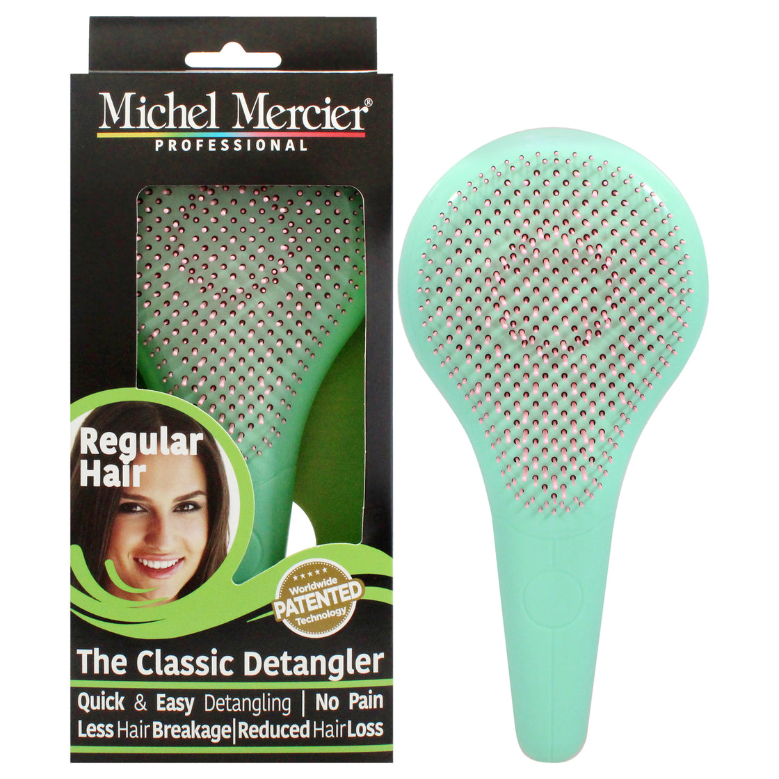 The Classic Detangler Regular Hair - Pink-Green by Michel Mercier for Unisex - 1 Pc Hair Brush