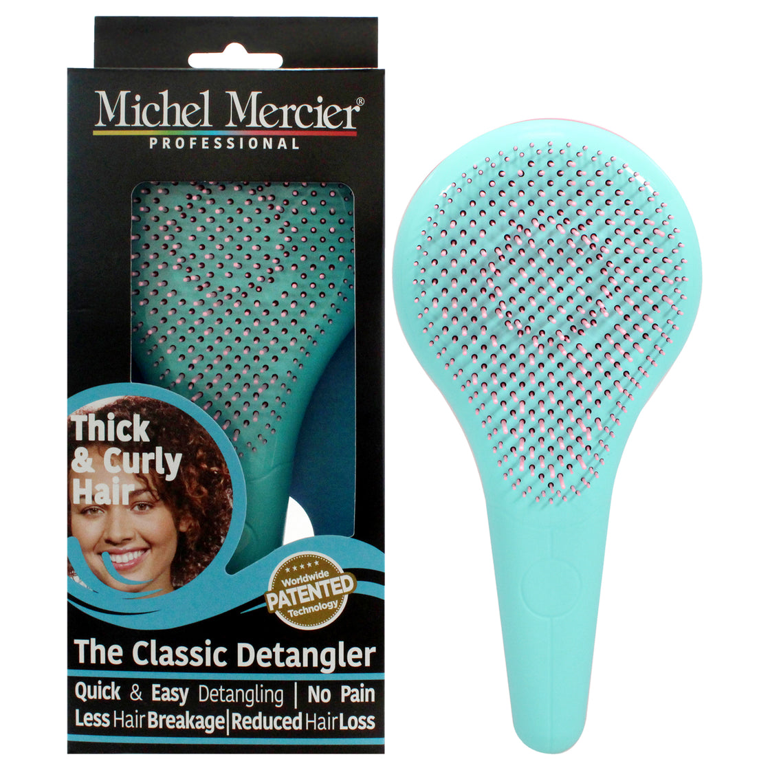 The Classic Detangler Thick and Curly Hair - Pink-Turquoise by Michel Mercier for Unisex - 1 Pc Hair Brush