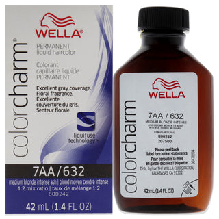 Color Charm Permanent Liquid Hair Color - 7AA 632 Medium Blonde Intense Ash by Wella for Unisex - 1.42 oz Hair Color