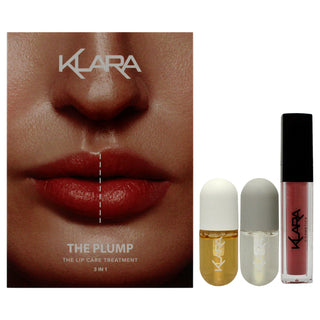 The Plump Lip Care Treatment Kit by Klara for Women - 3 Pc 0.3oz Kiss Proof Lipstick Liquid Matte - 23 Provocative Pink, 0.2oz Lip Maximizer Day Plumper, 0.2oz Lip Care Night Treatment