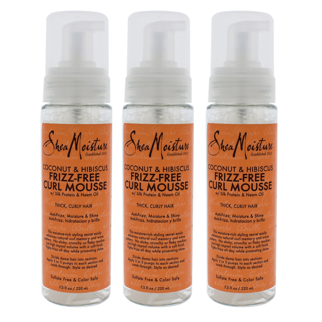 Coconut and Hibiscus Frizz-Free Curl Mousse by Shea Moisture for Unisex - 7.5 oz Mousse - Pack of 3