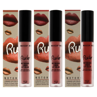 Notorious Rich Long Liquid Lip Color Kit by Rude Cosmetics for Women - 3 Pc Kit 3 X 0.1oz Lip Color - Obscene Gesture, Poison Fruit, Sinister Villain