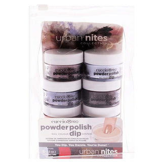 Pro Powder Polish Nail Colour Dip System - Urban Nites by Cuccio Colour for Women - 8 x 0.5 oz Peppermint Pastel Blue, Black Orange, Silver with Baby Pink Glitter, Purple with Red Glitter, Midnight Purple, Brown Sugar, Muted Grape, Dark Red Glitter