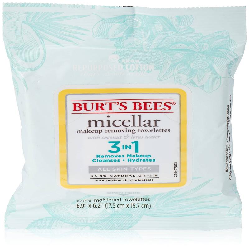 Micellar Makeup Removing Towelettes - Coconut and Lotus Water by Burts Bees for Women - 10 Count Towelettes
