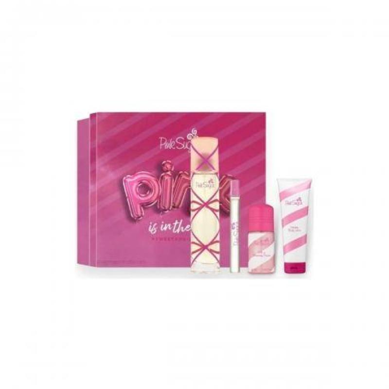 PINK SUGAR 4 PCS SET FOR WOMEN: 3.4 EDT + 0.34 EDT + 1.69 ROLL-ON + 3.4 S/G