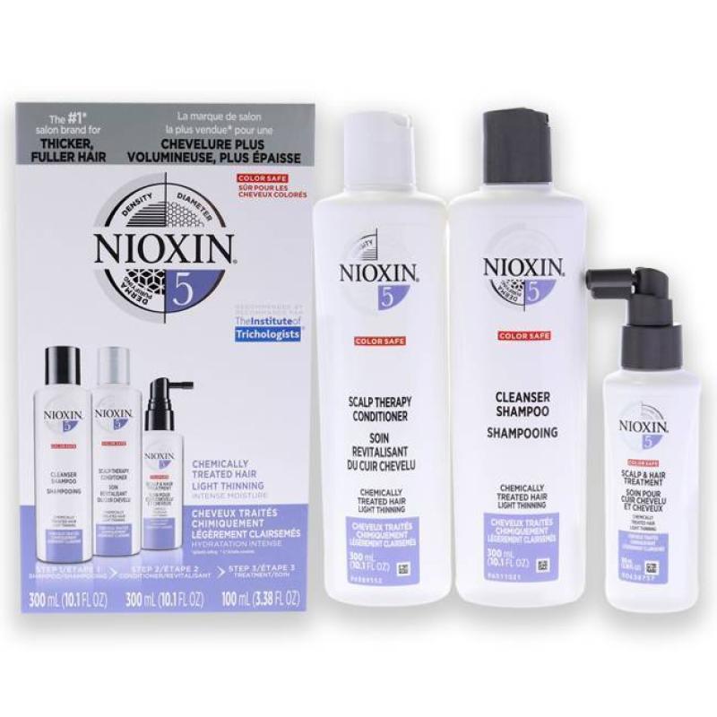 System 5 Kit by Nioxin for Unisex - 3 Pc 10.1oz Cleanser Shampoo, 10.1oz Scalp Therapy Conditioner, 3.38oz Scalp and Hair Treatment