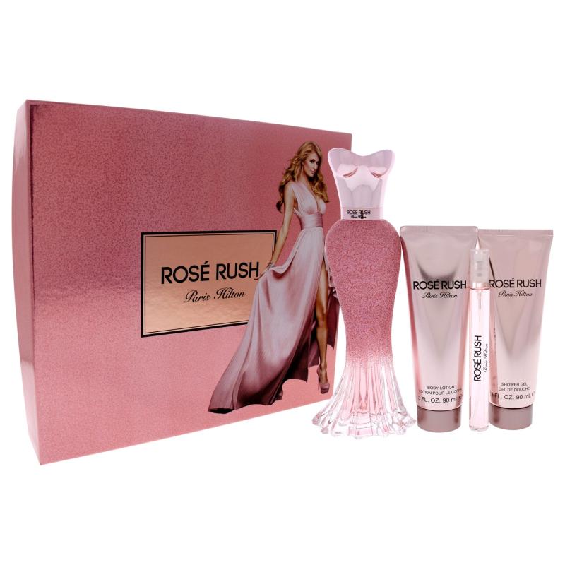 Rose Rush by Paris Hilton for Women - 4 Pc Gift Set 3.4oz EDP Spray, 3.0oz Body Lotion, 3.0oz Shower Gel, 0.33oz EDP Spray