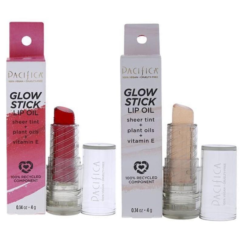 Glow Stick Lip Oil Kit by Pacifica for Women - 2 Pc Kit 0.14oz Lip Oil - Pink Sheer, 0.14oz Lip Oil - Rosy Glow