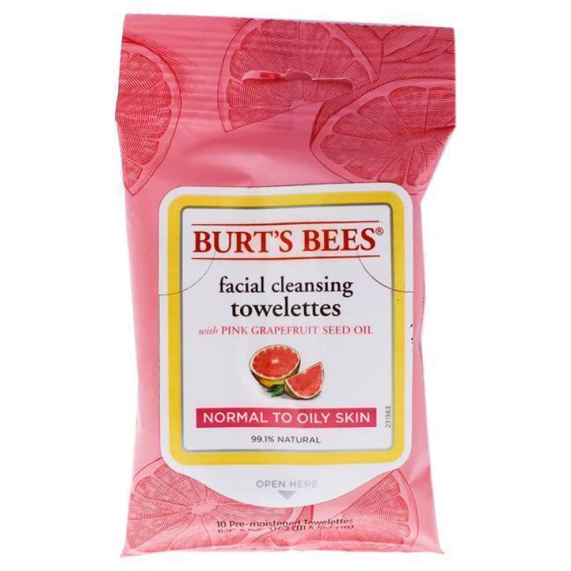 Facial Cleansing Towelettes Pink Grapefruit by Burts Bees for Women - 10 Count Towelettes