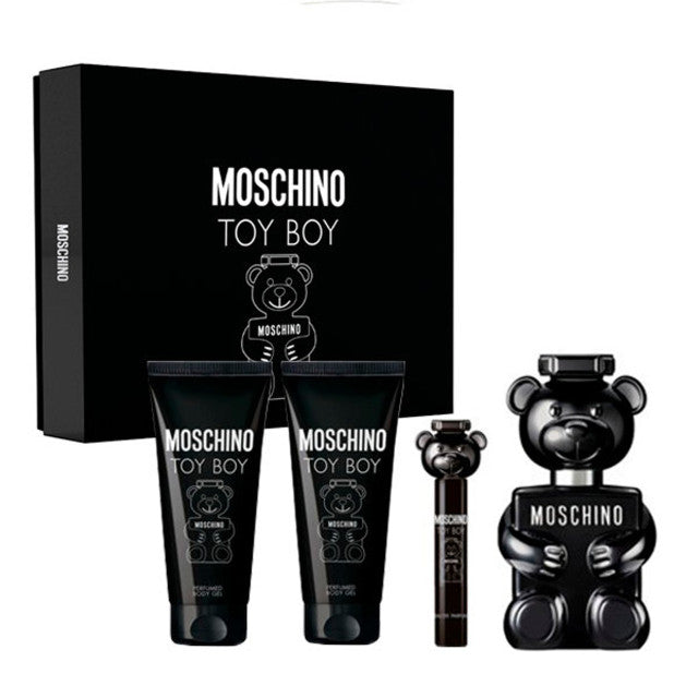 Moschino Toy Boy 4 Pcs Set: 3.4 Eau De Parfum Spray + 0.34 Eau De Parfum Spray + 3.4 After Shave Balm + 3.4 Shower Gel