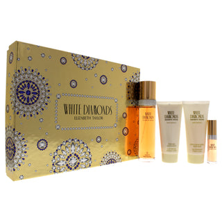 White Diamonds by Elizabeth Taylor for Women - 4 Pc Gift Set 3.3oz EDT Spray, 0.33oz EDT Spray, 3.3oz Gentle Moisturizing Body Wash, 3.3oz Perfumed Body Lotion
