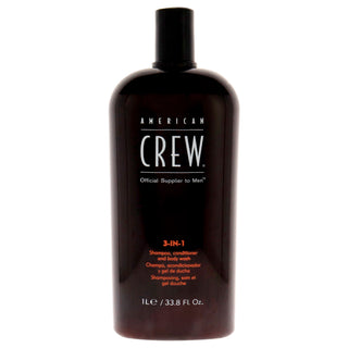 3 In 1 Shampoo, Conditioner and Body Wash by American Crew for Men - 33.8 oz Shampoo, Conditioner and Body Wash