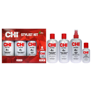 CHI Stylist Kit for Unisex - 4 Pc Hair Care Set with Shampoo, Treatment, Keratin Mist, and Silk Infusion