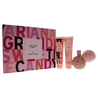 Sweet Like Candy by Ariana Grande for Women - 3 Pc Gift Set 3.4oz EDP Spray, 3.4oz Body Souffle, 3.4oz Bath Shower Gel