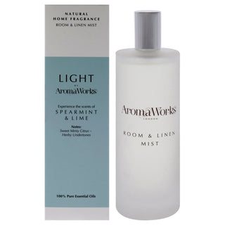 Aromaworks Light Room and Linen Mist - Spearmint and Lime Room Spray for Unisex - 3.38 oz