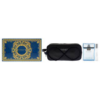 Versace Man Eau Fraiche by Versace for Men - 3 Pc Gift Set 3.4oz EDT Spray, 0.3 EDT Spray, Pouch - Great Value Bundle for Him