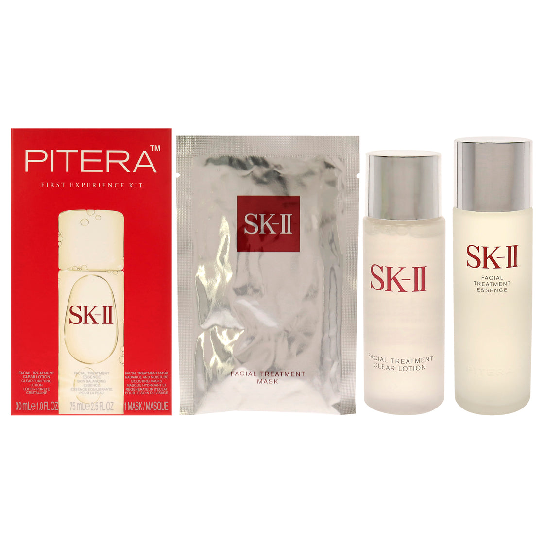 Pitera First Experience Kit by SK-II for Unisex - 3 Pc 2.5oz Facial Treatment Essence , 1oz Facial Treatment Clear Lotion, 1Pc Facial Treatment Mask
