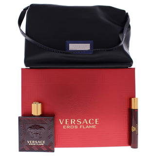 Eros Flame by Versace for Men - 3 Pc Gift Set 3.4oz EDP Spray, 0.3oz EDP Spray, Trousse Man