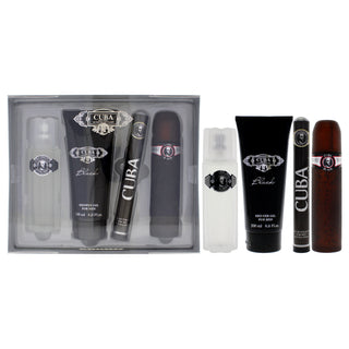 Cuba Black by Cuba for Men - 4 Pc Gift Set Includes EDT Spray, After Shave, and Shower Gel in Various Sizes