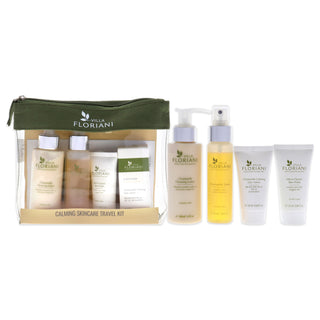 Calming Skincare Travel Kit by Villa Floriani for Women - 6 Pc 3.4oz Cleansing Lotion, 1.69oz Chamomile Toner, 0.68oz Calming Day Lotion SPF 20, 0.84oz Micro-Quartz Skin Polish, 0.05oz Advanced Lifting Eye Cream, 0.06oz Chamomile Calming Serum