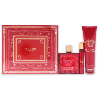 Versace Eros Flame by Versace for Men - 3 Pc Gift Set 3.4oz EDP Spray, 0.3oz EDP Spray, 5.0oz Perfumed Shower Gel