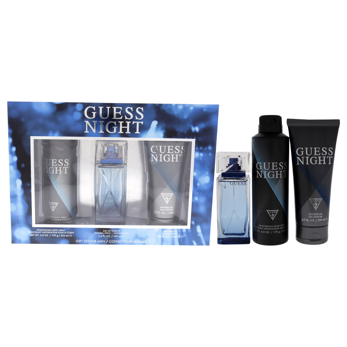 Guess Night by Guess for Men - 3 Pc Gift Set 3.4oz EDT Spray , 6.0oz Body Spray, 6.7oz Shower Gel