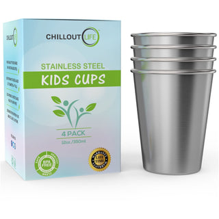 Stainless Steel Kids Cups Set by Chillout Life for Kids - 4 x 12 oz Cup | BPA-Free, Durable Cups for Children