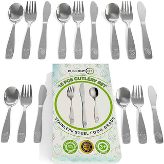 Chillout Life Stainless Steel Kids Silverware Set - 15 Pc Children's Cutlery for Mealtime Success