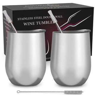 Stainless Steel Double Wall Wine Tumbler Set for Unisex - 2 x 12 oz Tumbler - Chillout Life