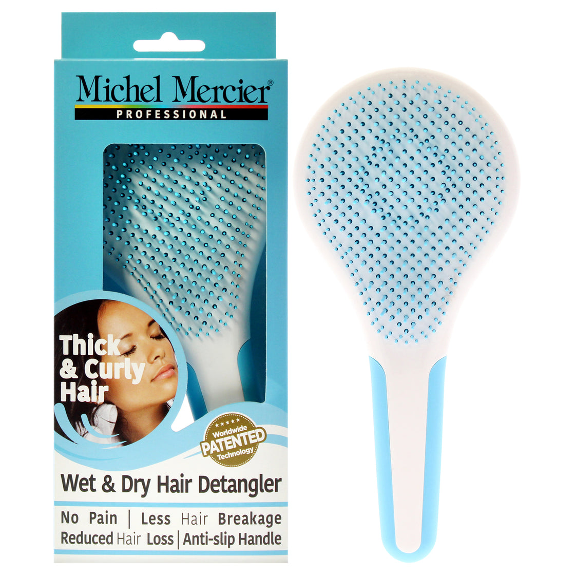 Wet and Dry Hair Detangler Thick and Curly Hair - Blue-White by Michel Mercier for Women - 1 Pc Hair Brush