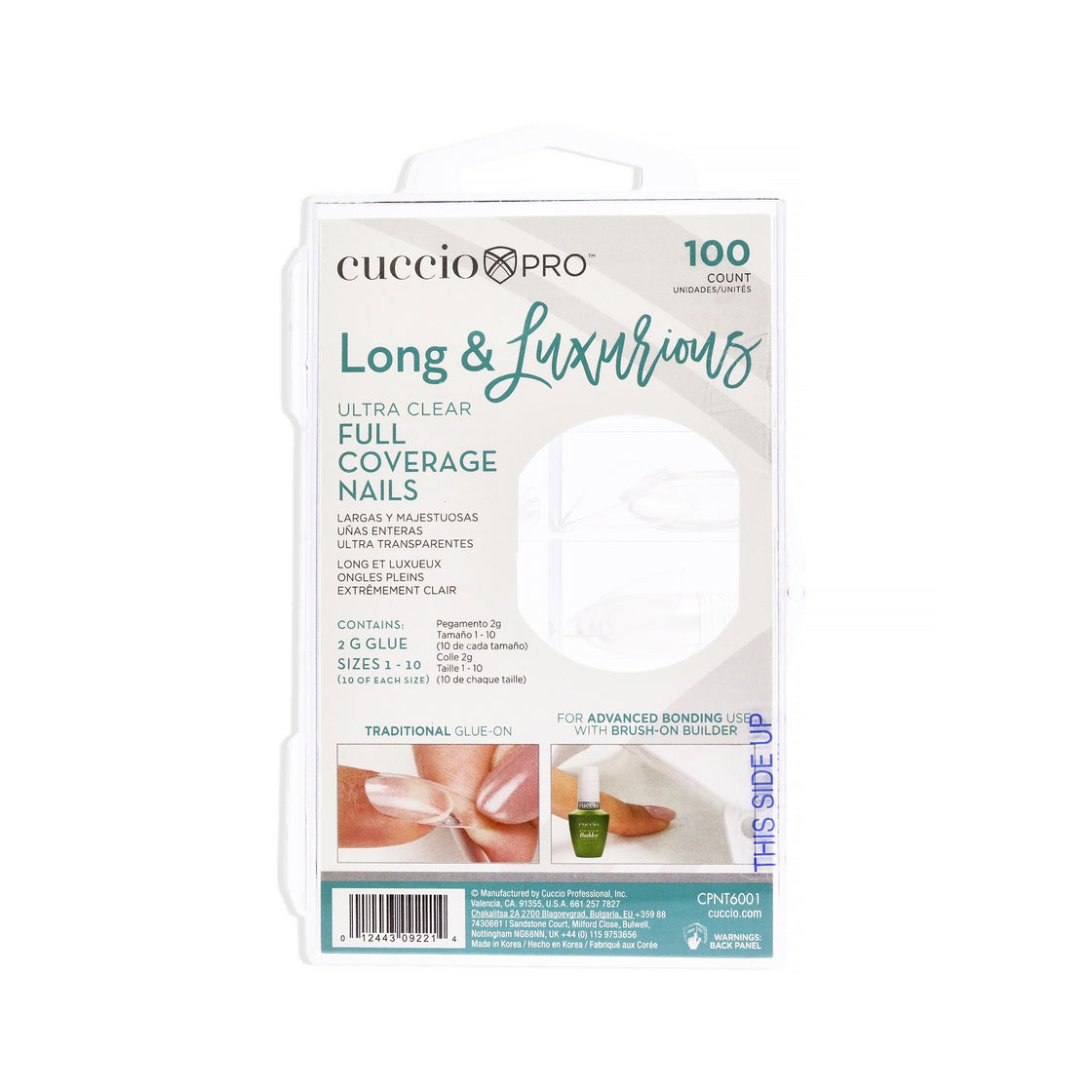 Long and Luxurious Full Coverage Nail Tips - Ultra Clear by Cuccio Pro for Women - 100 Count Nail Tips
