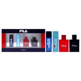 Fila Variety Set for Men - 4 Pc Mini Gift Set 0.25oz EDT Spray - Fila Fresh, Black, Red - Perfect Holiday Gift for Him