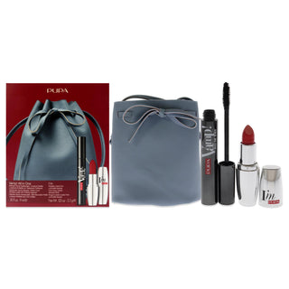 Vamp! All In One and I Am Set by Pupa Milano for Women - 3 Pc 0.30oz amp! All In One Mascara - 101 Black, 0.123oz Lipstick - 303, Bucket Bag