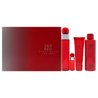 Perry Ellis 360 Red for Men - 4 Pc Gift Set with EDT Spray, Body Spray, Shower Gel, and EDT Spray