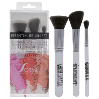 Sorme Cosmetics Professional Brush Set - Essential for Women - 3 Pc Buffer Foundation Brush, Angled Contour and Blush Brush, Blending Brush - Perfect for Makeup Application