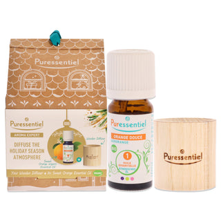 My Wooden Diffuser Kit by Puressentiel for Unisex - 2 Pc 0.3oz Organic Essential Oil - Sweet Orange, 1 Pc Wooden Diffuser