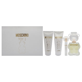 Moschino Toy 2 by Moschino for Women - 4 Pc Gift Set 3.4oz EDP Spray, 0.33oz EDP Spray, 3.4oz Body Lotion, 3.4oz Shower Gel