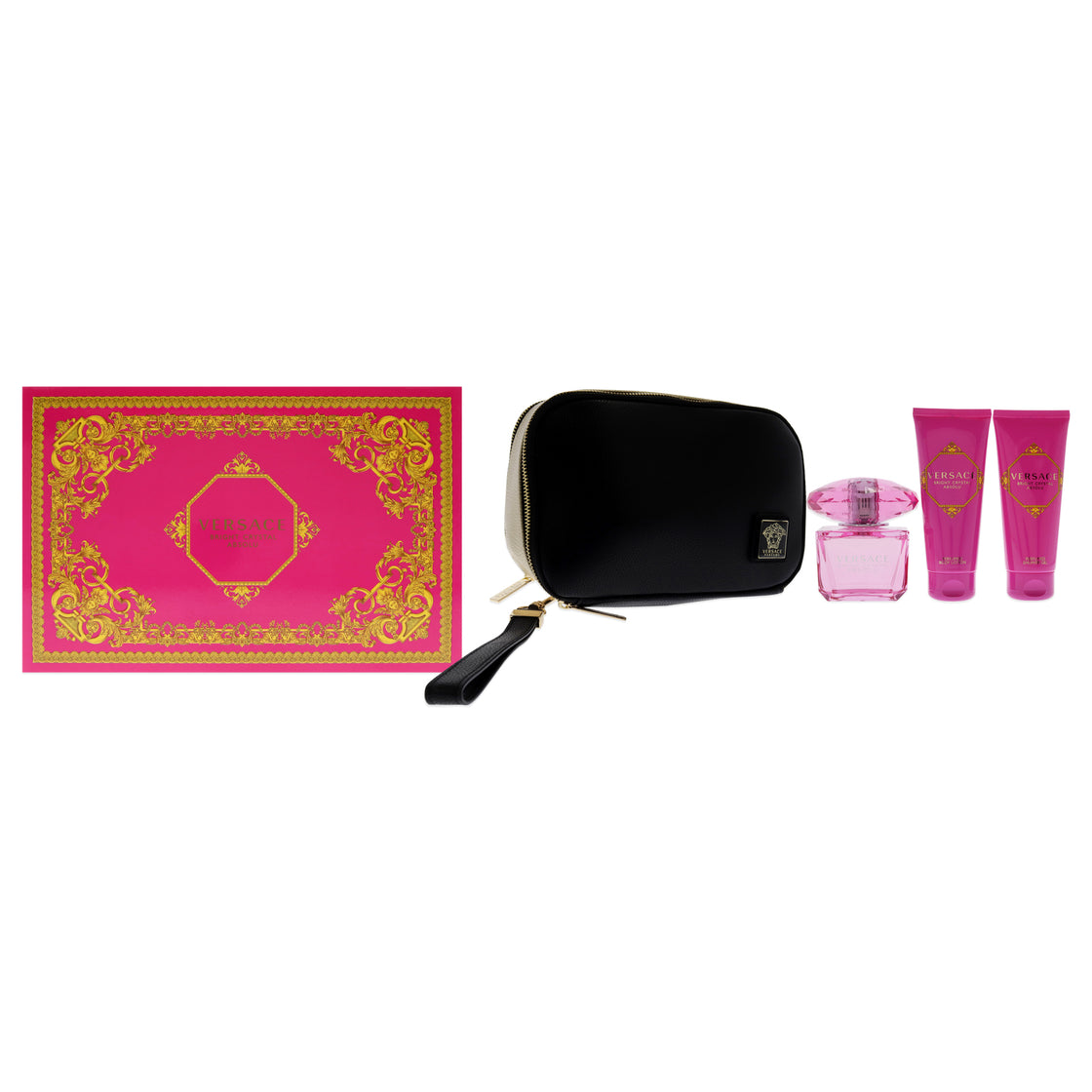 Versace Bright Crystal Absolu by Versace for Women - 4 Pc Gift Set - 3oz EDP Spray, 3.4oz Shower Gel, 3.4oz Body Lotion, Bag - Black and Gold