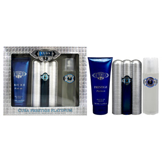 Cuba Prestige Platinum by Cuba for Men - 3 Pc Gift Set with EDT Spray, Shower Gel, and After Shave - Great Holiday Gift Idea for Men
