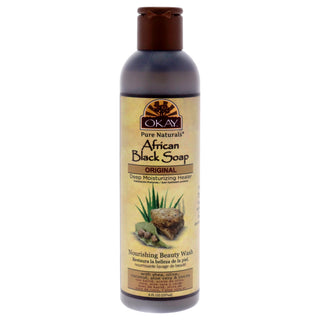 African Black Liquid Soap by Okay for Unisex - 8 oz Soap | Moisturizing Cleanser for Face and Body