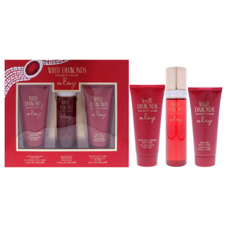 White Diamonds En Rouge by Elizabeth Taylor 3 Pc Gift Set for Women - 3.3oz EDT Spray, Body Lotion, Body Wash - Perfect Gift Idea