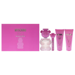 Moschino Toy 2 Bubble Gum by Moschino for Women - 4 Pc Gift Set 3.4oz EDT Spray, 0.3oz EDT Spray, 3.4oz Body Lotion, 3.4oz Bath and Shower Gel