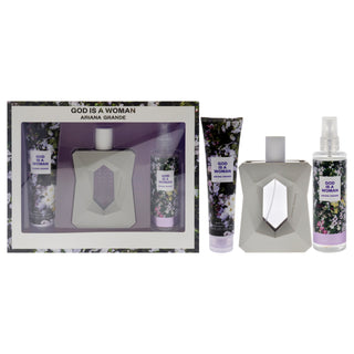 Ariana Grande God Is A Woman 3 Pc Gift Set for Women - 3.4oz EDP Spray, 4oz Body Mist, 3.4oz Body Souffle