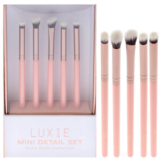 Luxie Rose Gold Mini Detail Brush Set for Women - 5 Pc Mini Brush Set for Flawless Makeup Application