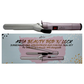 Aria Beauty Pop N Lock Interchangeable Straightener and Curling Iron Set for Women - 2 Pc 1 Inch Flat Iron and Curling Iron Combo