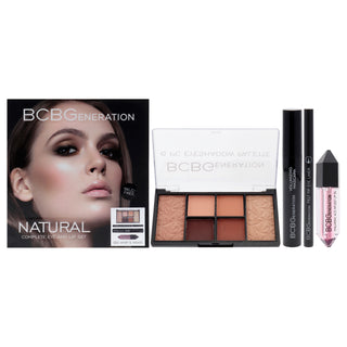 BCBGeneration Cosmetics Natural Complete Eye and Lip Set for Women - 4 Pc Makeup Kit with Eyeshadow Palette, Eyeliner, Mascara, and Hyaluronic Acid Lip Oil