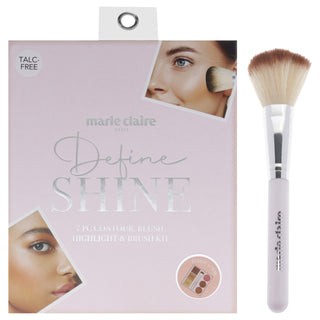 Define Shine Face Palette by Marie Claire for Women - 7 Pc Blush, Highlighters, Contour Kit with Brush - Complete Face Makeup Palette