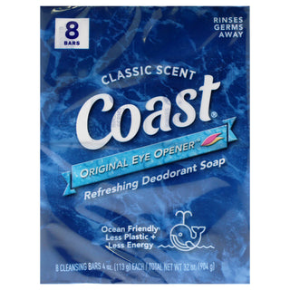 Coast Refreshing Deodorant Soap - Classic Scent, 8 x 4 oz Bars for Unisex