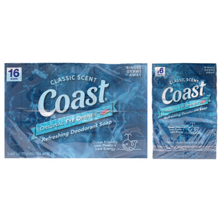 Coast Refreshing Deodorant Soap - Classic Scent for Unisex - 16 x 4 oz Soap
